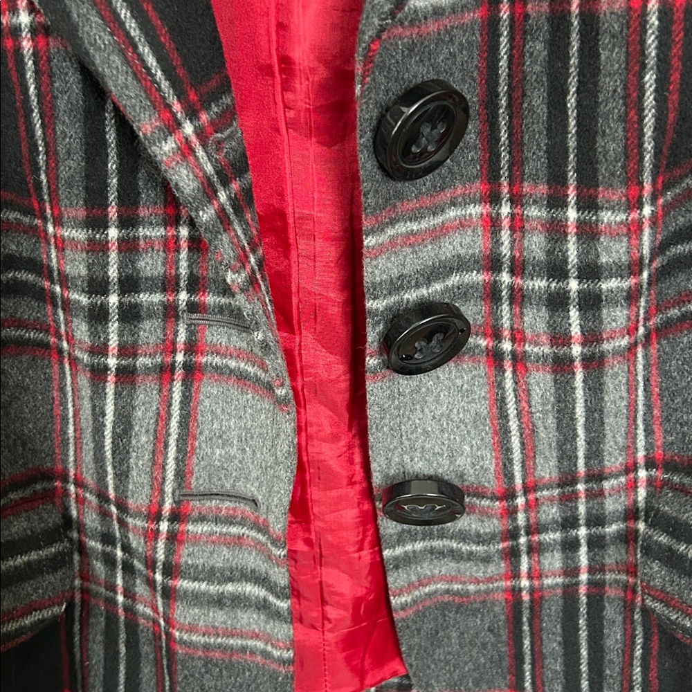 Talbots Black, Gray & Red Plaid Blazer Jacket - Picture 3 of 13